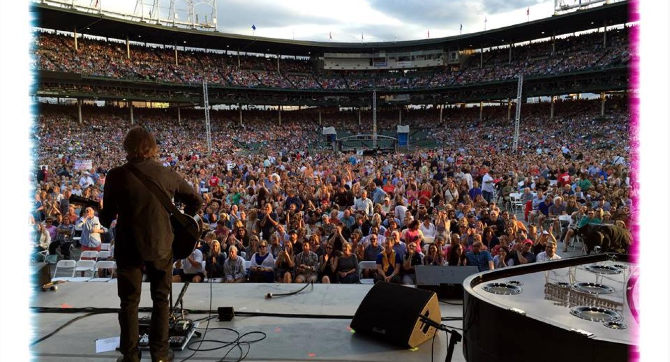 Luis Conte with James Taylor at Wrigley Field